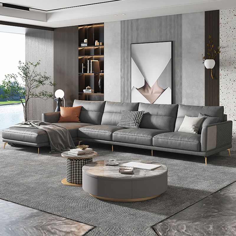 68" Wide Glam Sectional Sofa Leather L-Shape Cushion Back Sectionals