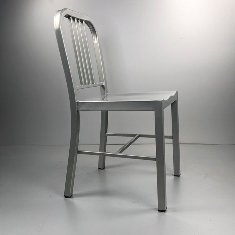 Industrial Metal Dining Room Chairs Slat Back Dining Chair in Silver