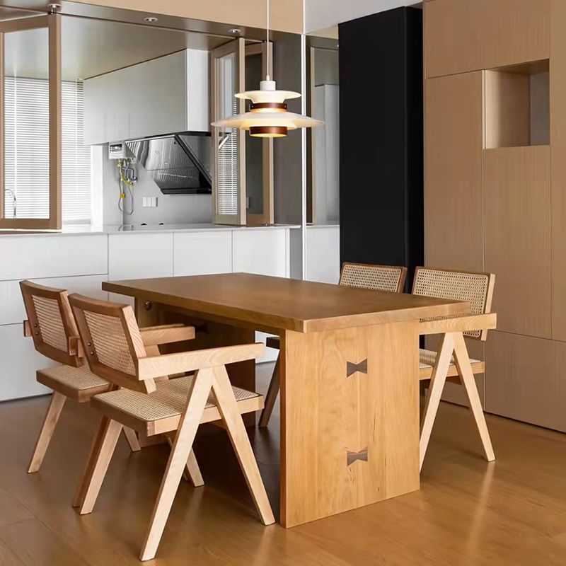 Mesa moderna de madera maciza para mesa rectangular de restaurantes con pedestal doble