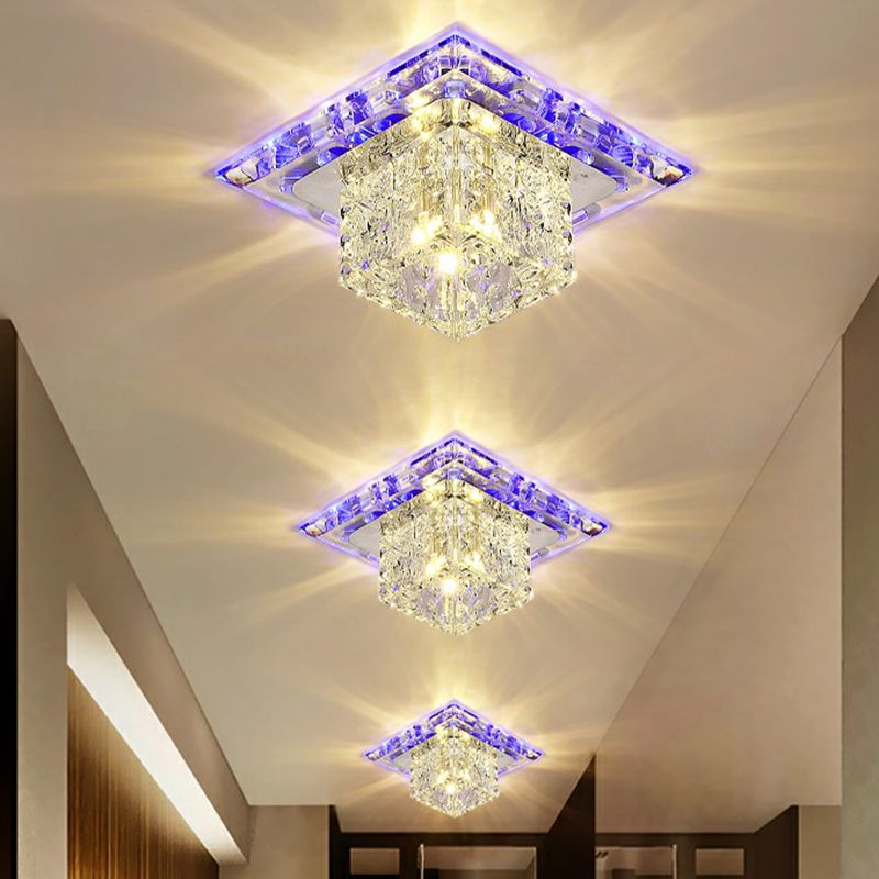 Cubic Corridor Flushmount Light Clear Crystal Modern Surface Mounted Led Ceiling Light