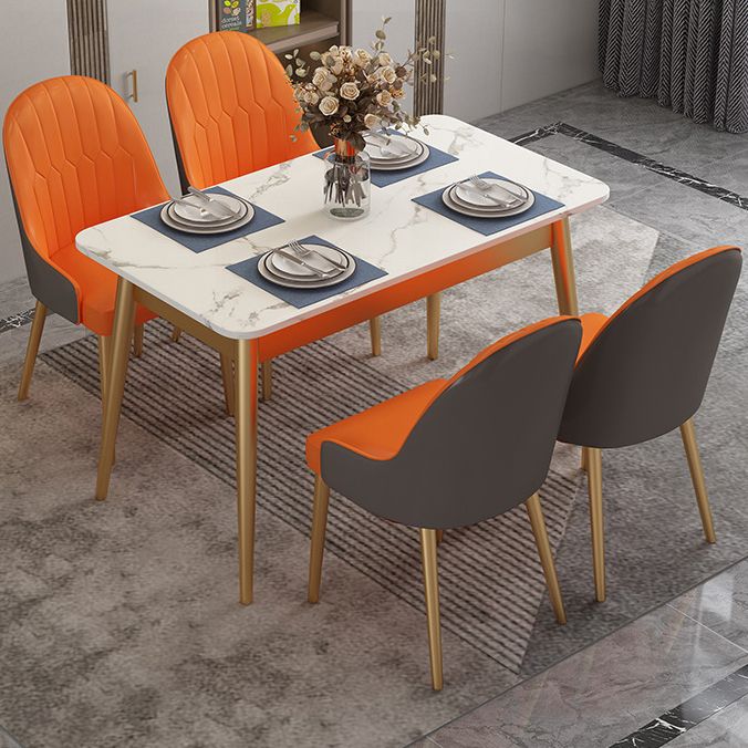 Modern Style Sintered Stone Dining Table White Rectangle Table with Metal Base for Home Use