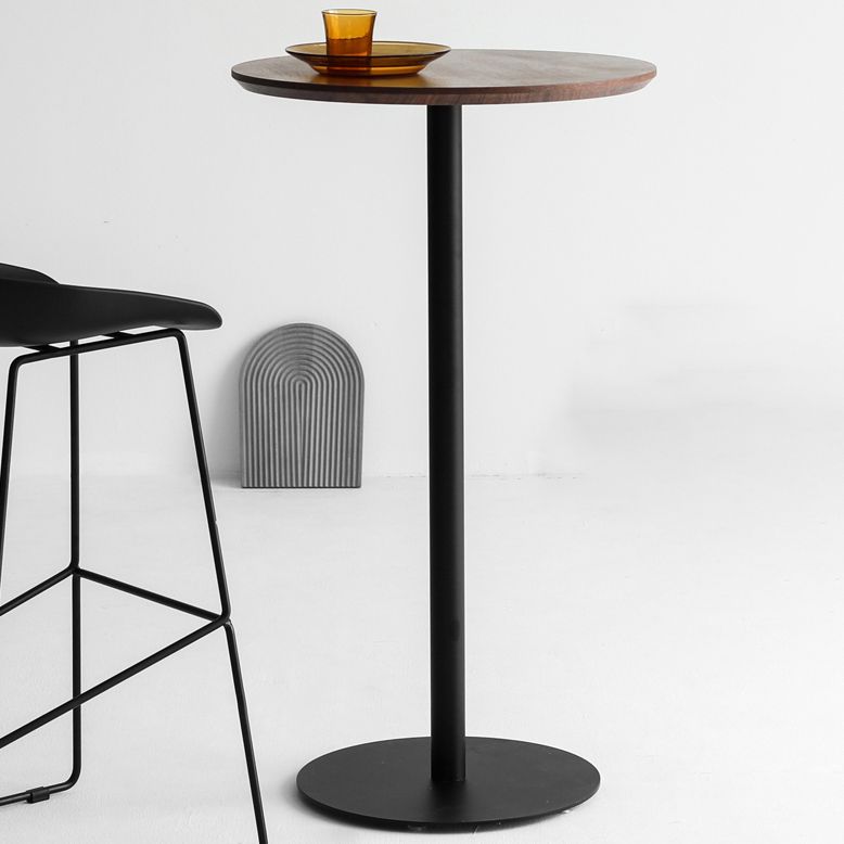 Industrial Solid Wood Bar Dining Table Steel Single Pedestal Bistro Table Fixed Table