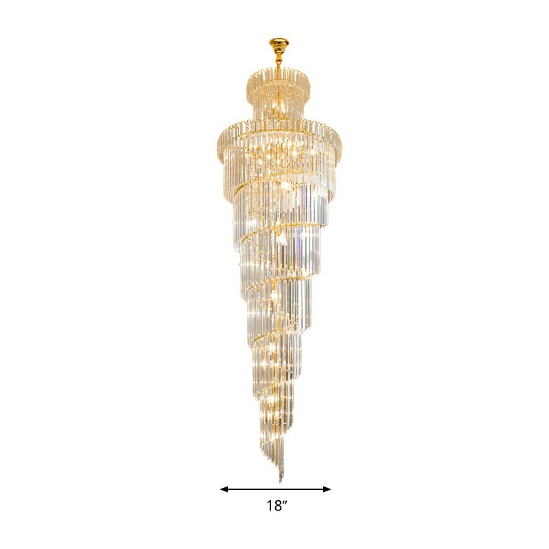 12 têtes lampe de suspension de plafond de style simple en spirale en spirale à tige de cristal clair lustre