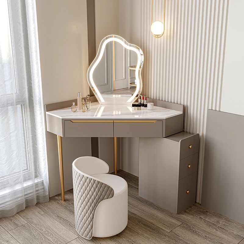 Slate Top Makeup Vanity Set with Drawers, Glam Makeup Vanity Desk Table