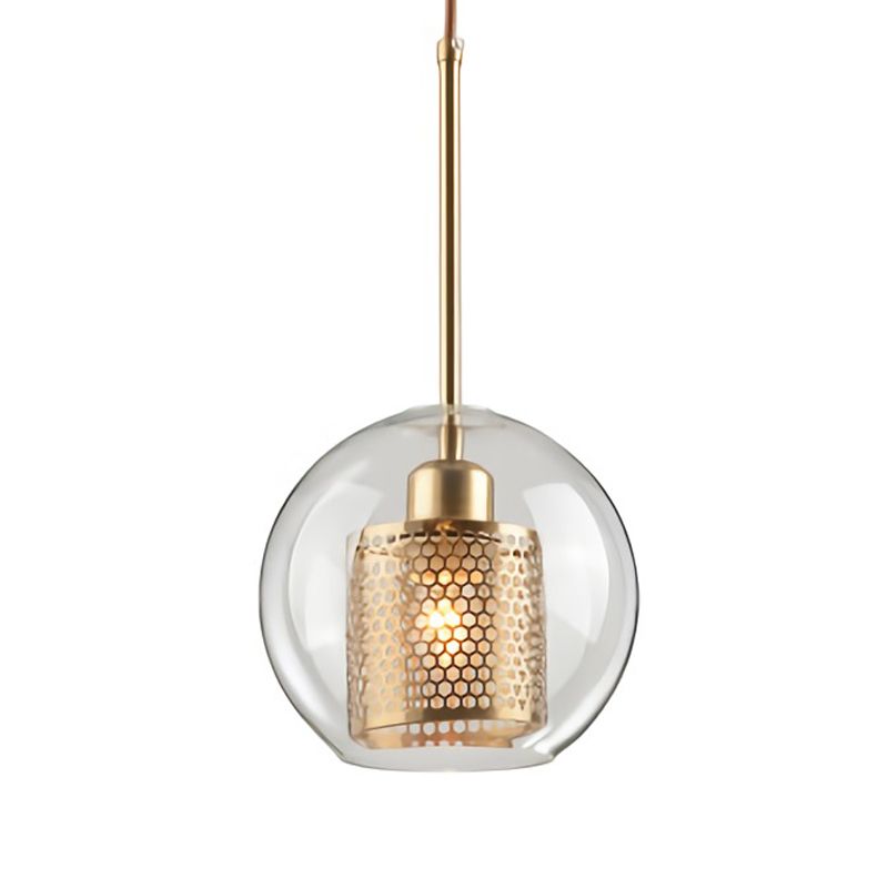 Cylinder Dining Room Pendant Lamp Metal 1-Light Contemporary Hanging Light Fixture with Outer Glass Shade