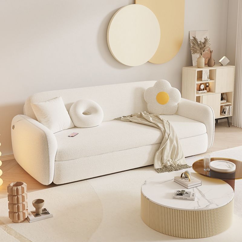 Scandinavian 32.28" Wool Sleeper Sofa Square Arm Sofa Bed in White