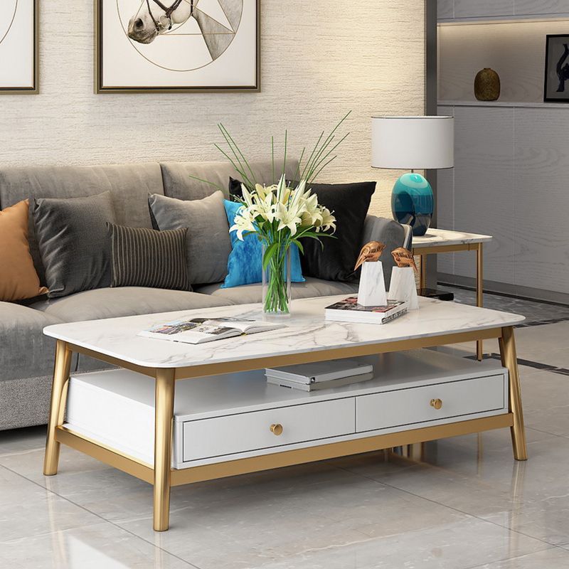 Glam Coffee Cocktail Table 4 Legs Cocktail Table with Storage
