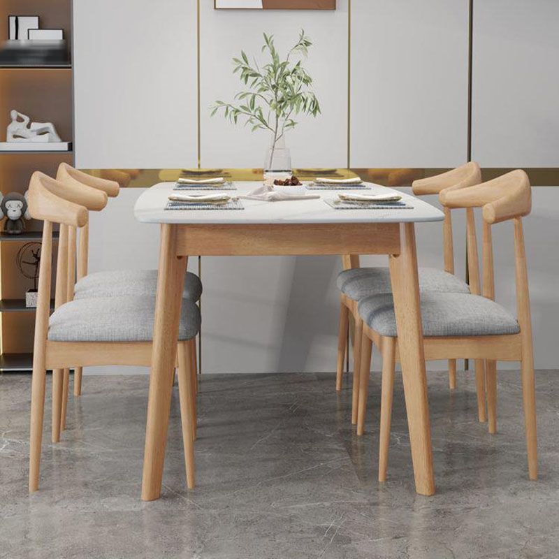 Rectangle Stone Top Table Mid-Century Modern Dining Table with 4 Wood Legs without Chair