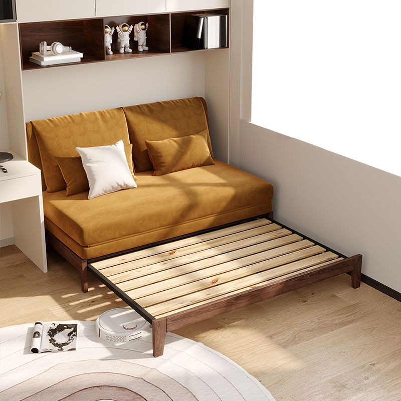 Modern Armless Sofa Bed Convertible with Pillows Seating in Brown