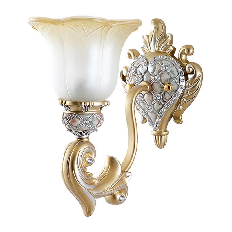 Single Head Flower Wall Light Warehouse White Frosted Glass Wall Lighting Idea with Heart Shape Resin Canopy