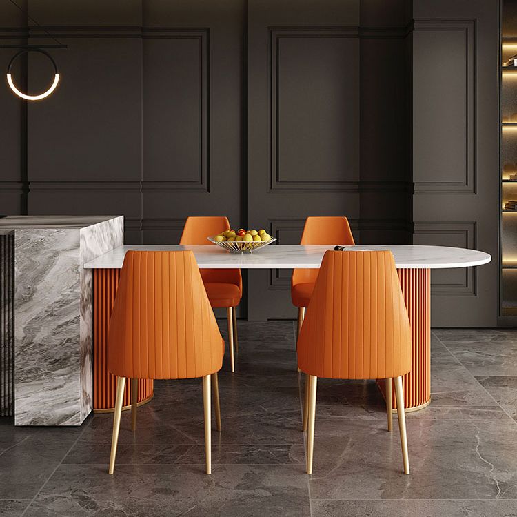 Sintered Stone Fixed Dining Table Luxury Free Form Dining Room Desk