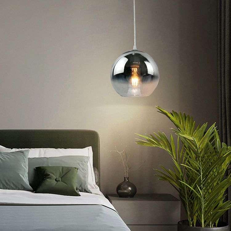 Glass Globe Single Hanging Lamp in Modern Artistic Style Wrought Iron Indoor Pendant Light