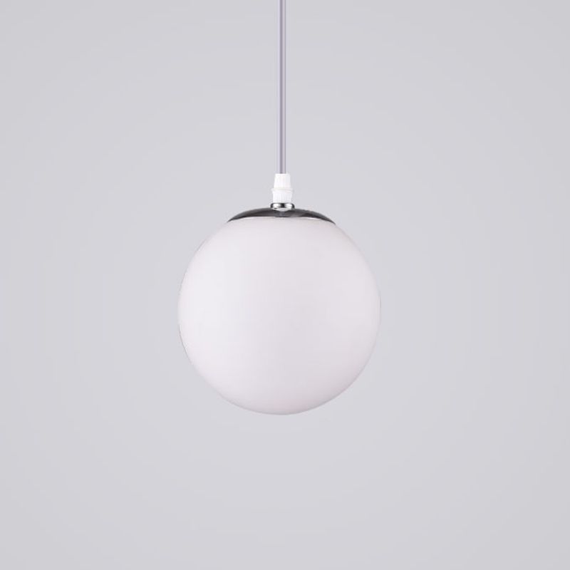 Chrome Finish Spherical Hanging Light Minimalist 1 Head White Glass Pendant for Dinner