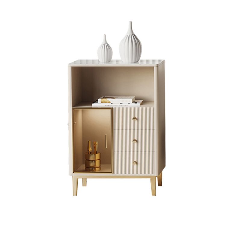 White Sintered Stone Sideboard Glam 3-drawer Credenza with Metal Legs