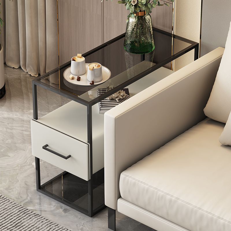 Modernistic Sofa Side Accent Table with Pedestal and 1 Drawer