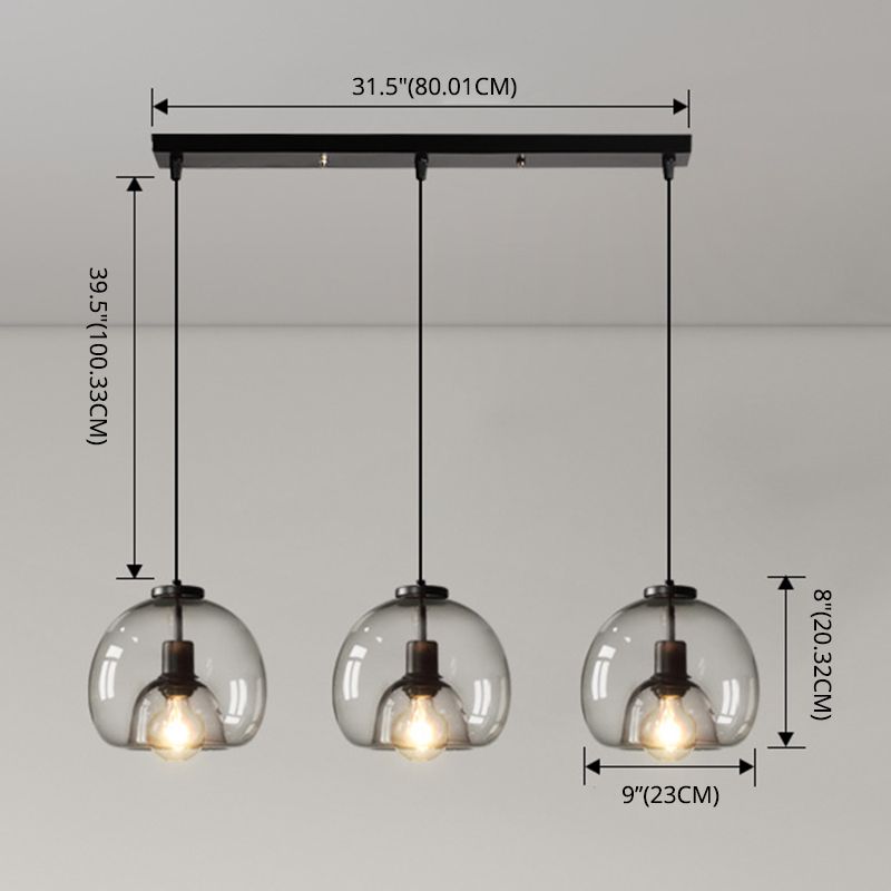 Black Spherical Pendant Light Modern Minimalist Clear Glass Dining Room Hanging Lamp