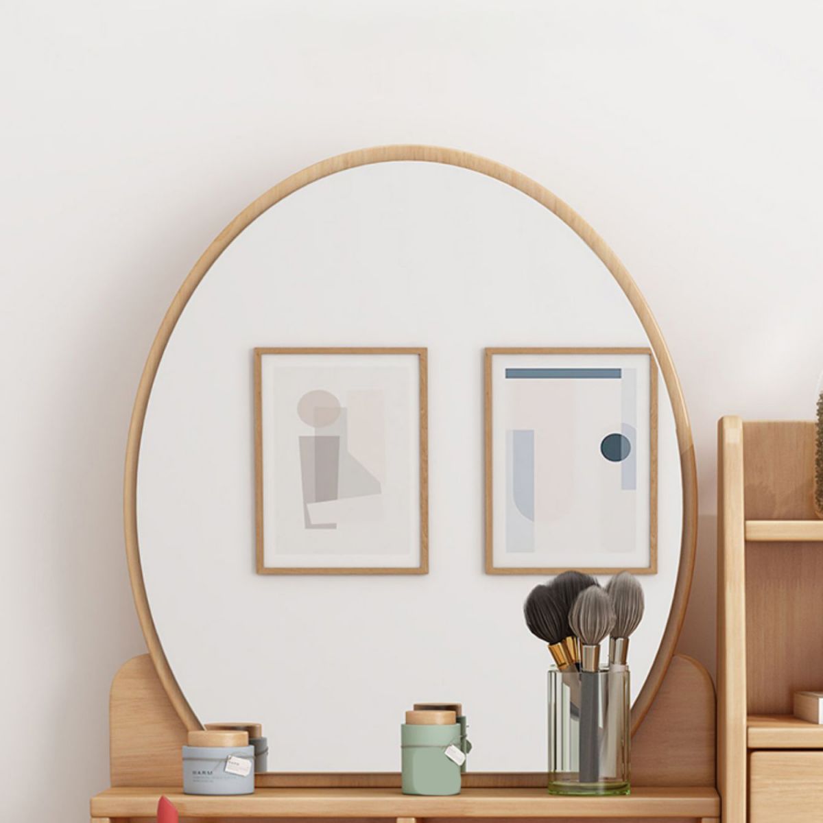 Modern 15.74" Wide Solid Wood Table Makeup Vanity with Mirror and Drawers