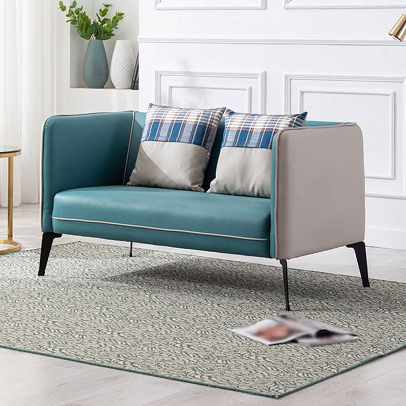 Scandinavian Faux Leather Tight Back Sofa with Square Arms for Living Room