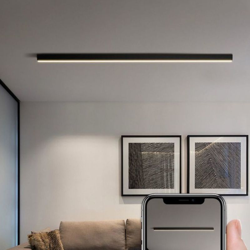 Metal Linear Flush Mount Fixture Modern Flush Light Fixture in Black