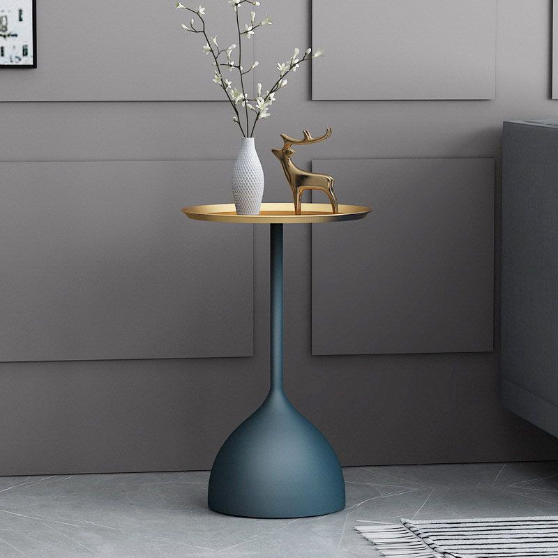 21" Tall Mid-Century Metal Round Tray Top Side Table Pedestal End Table