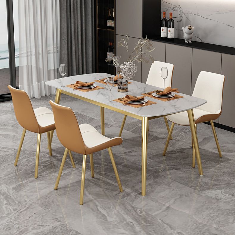 Sintered Stone Modern Style Dining Table White Rectangle Table with 4 Legs