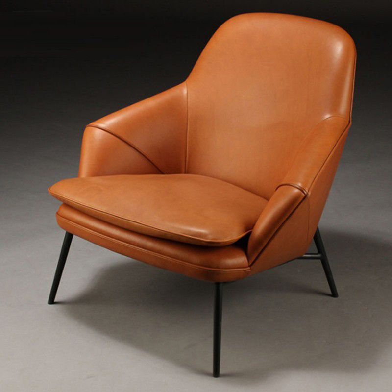 Solid Color Armchair Tight Back Leather Accent Chair with Four Legs