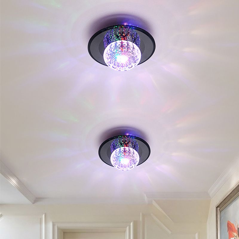 Round Crystal Flush Mount Lighting Simplicity LED Close to Ceiling Lamp for Foyer