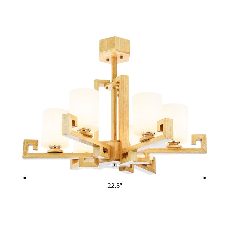 6 Köpfe Esszimmer Decke Kraut Kronleuchter Modernismus Beige Hanging Lamp Kit mit Zylinder weißer Glasschatten