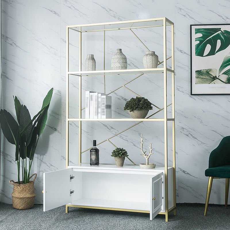 Skandinavische Open Etagere -Bücherregal mit Gold Iron Frame White Hersteller Holzregal