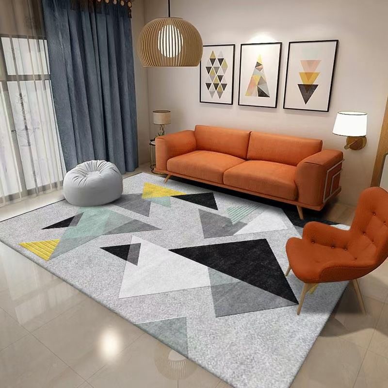 Modern Living Room Area Rug Geometric Pattern Polyester Rug Stain Resistant Easy Care Carpet