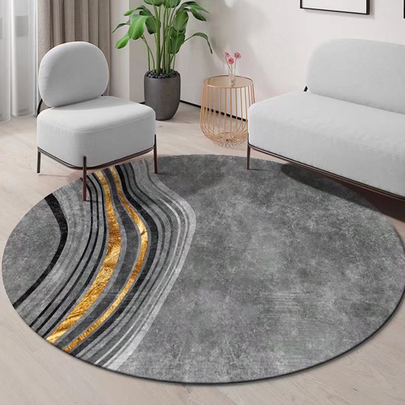 Gray Modern Rug Polyester Striped Rug Stain Resistant Rug for Living Room