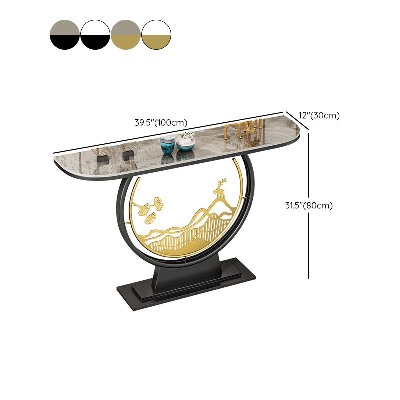 Glam Iron Console Accent Table Stone Console Sofa Table for Hall