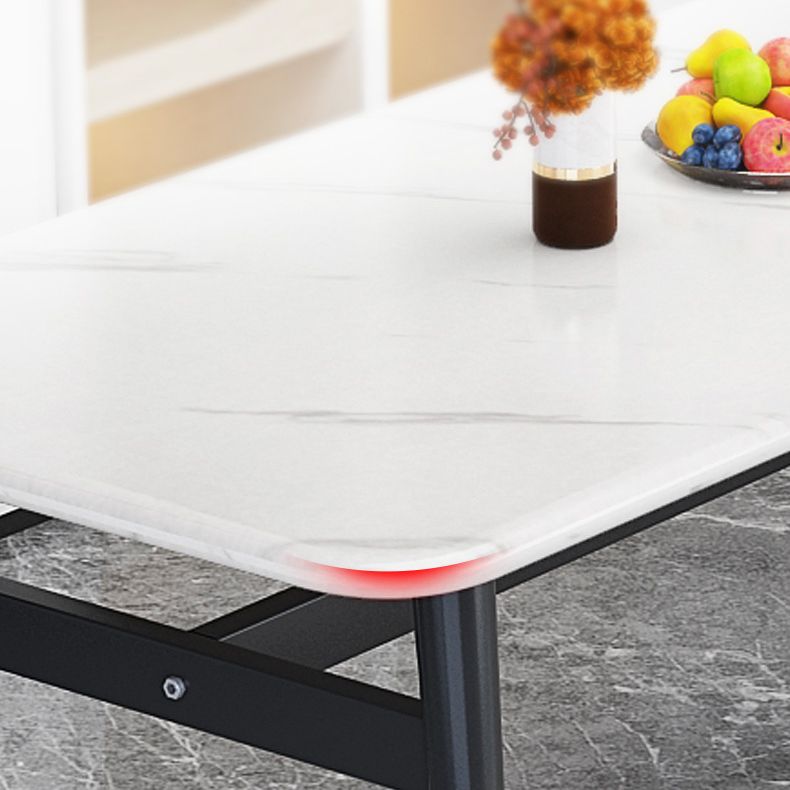Juego de comedor de comedor de piedra sinterizada rectangular escandinavo con 4 patas base