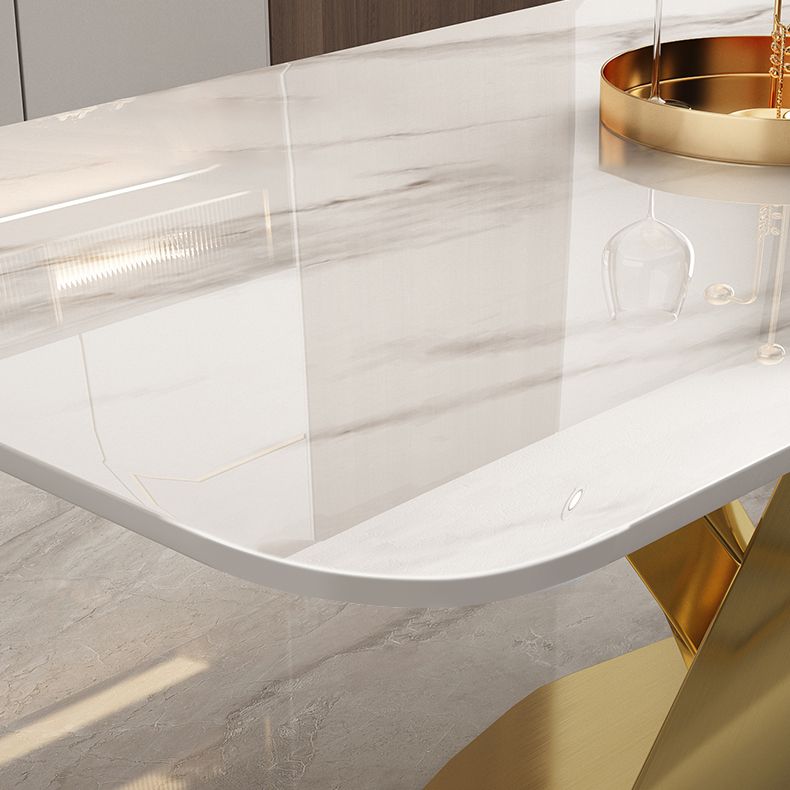 Mesa de comedor rectangular de lujo tradicional Mesa de piedra sinterizada con base de pedestal