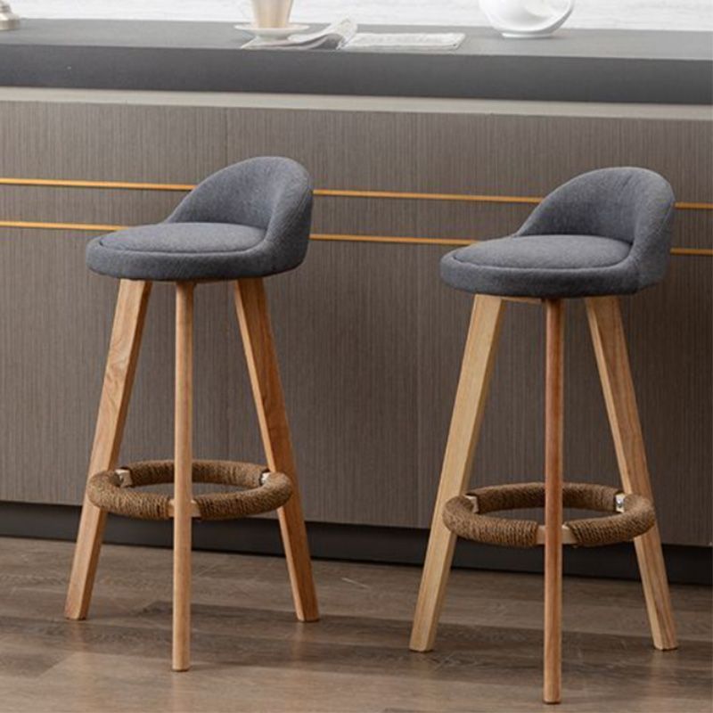 Nordic Armless Backrest Counter Stool Rubber Wood Bar Stool with Pedal