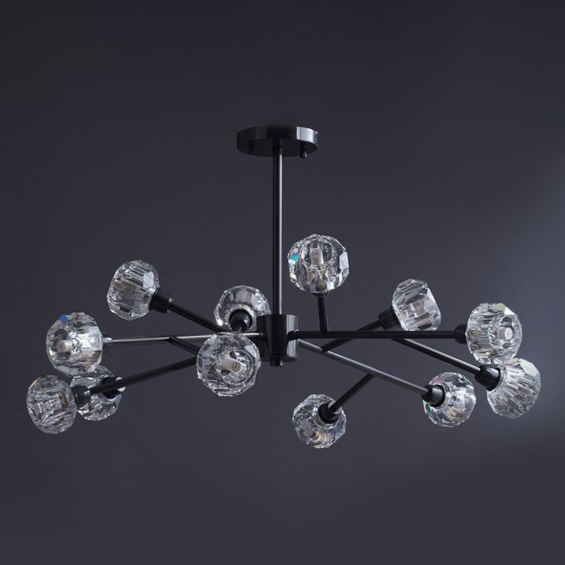 Mini Globe Crystal Chandelier Modern Style Black Finish Pendant Light for Living Room