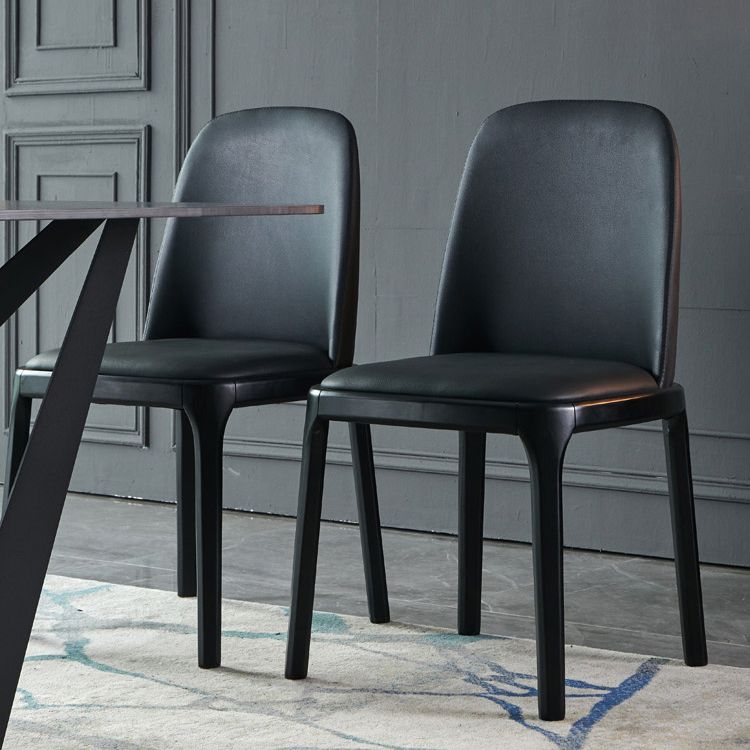 Faux Leather Industrial Dining Room Chair Matte Finish Solid Back Dining Chair