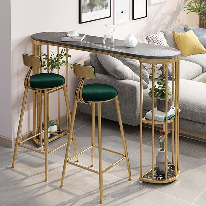 Glam Style Fixed Pub Set 1/3 Pieces Stone Oval Counter Table Set