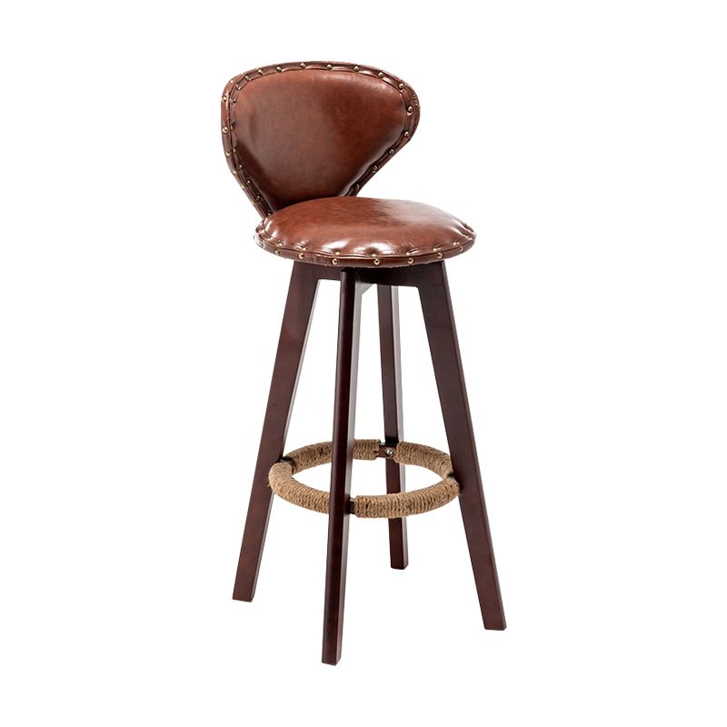 Skandinavische Holzleder -Theschleerhocker Low -Back -Barhocker mit runden Sitz