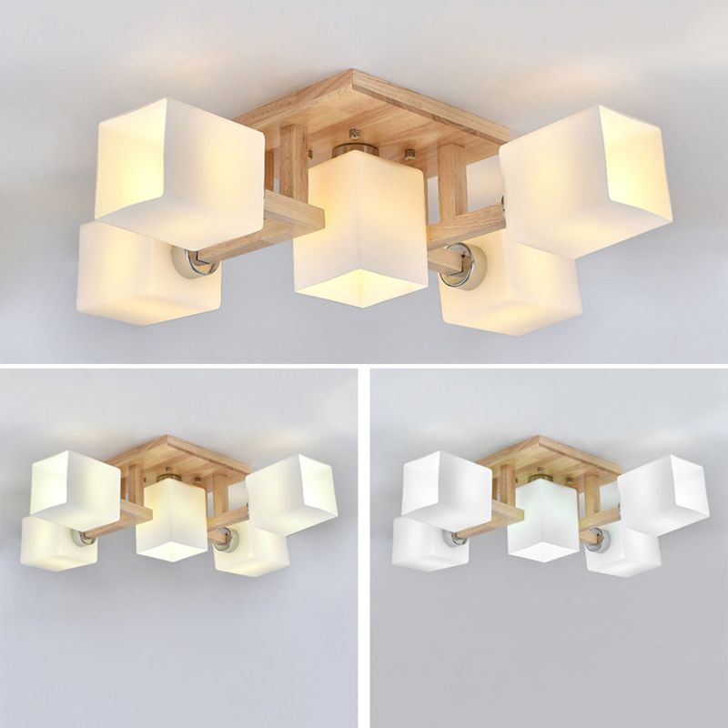 Glass Square Shape Flush Ceiling Light Modern Multi Lights Flush Light Fixtures in Brown