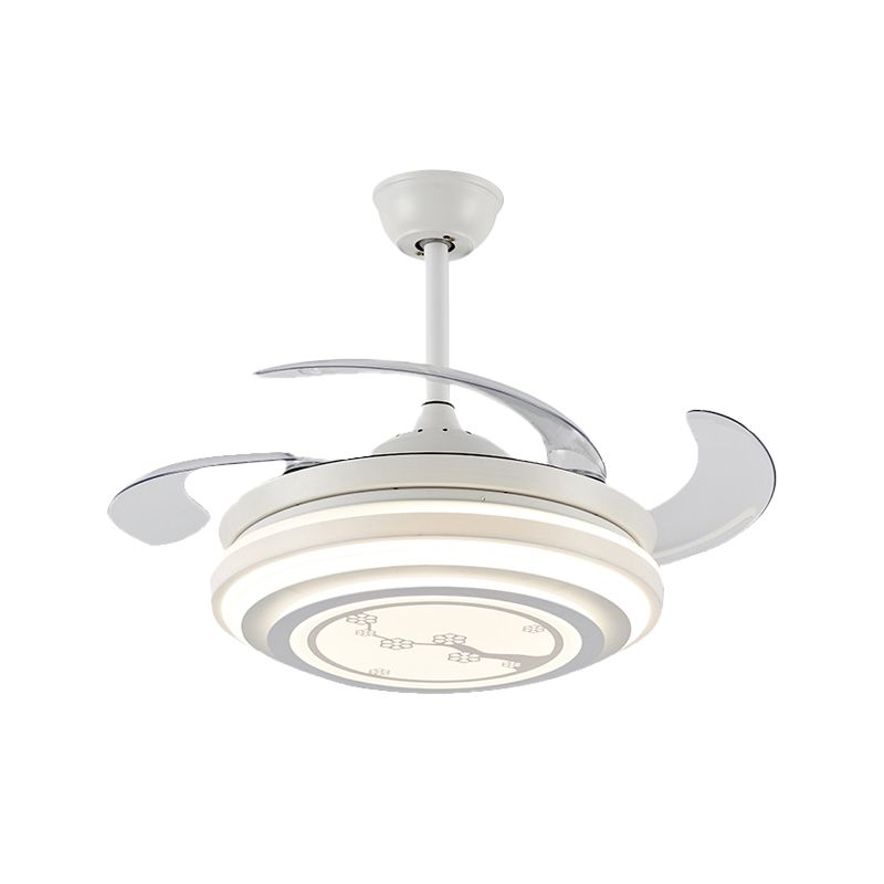 Modernes Blumenmuster Semi -Flush -LED 42 "W Acrylanhänger -Lüfterbeleuchtung in Weiß mit 4 Klingen, Fern-/Wandsteuerung/Frequenzumwandlung und Fernbedienung