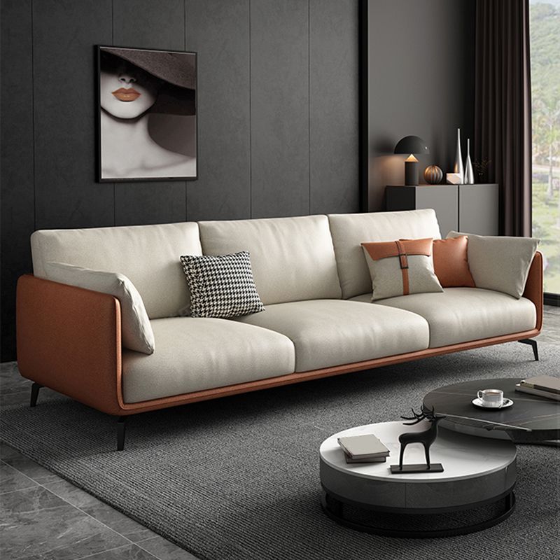 Scandinavian Beige Removable Cushions Faux Leather Straight Arm Sofa/Sectionals