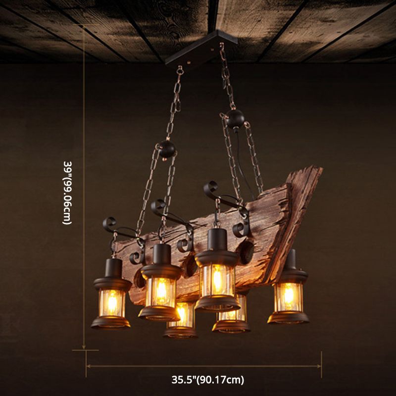 Cylinder Wood Island Pendant Light Industrial Restaurant Island Light Fixture in Distressed Wood