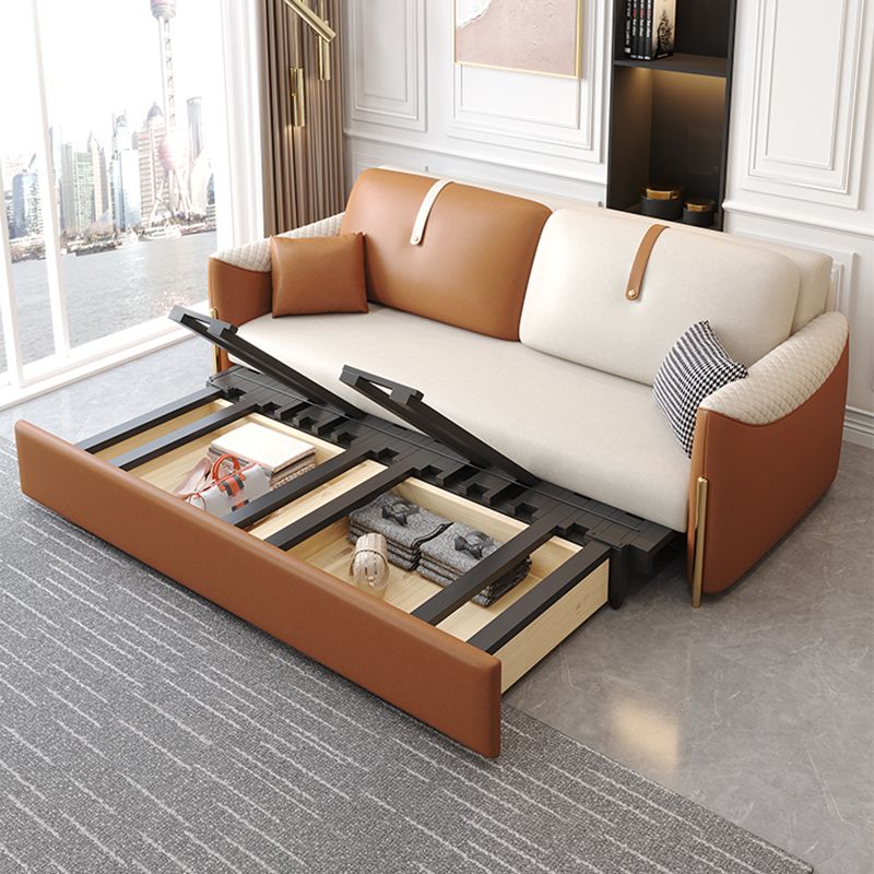 Square Arm Contemporary Faux Leather Stain Resistant Bed Sofa Couch with Pillows