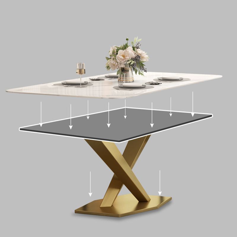 Glam Style Dining Rectangle Table Sintered Stone Table with Metal Legs for Home