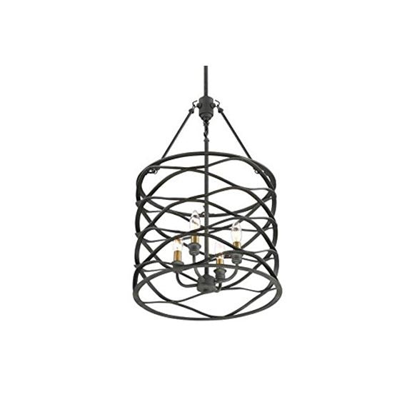 Black Cylindrical Hanging Lamp with Cage Shade Industrial Iron 4 Bulbs Dining Room Chandelier Light Fixture