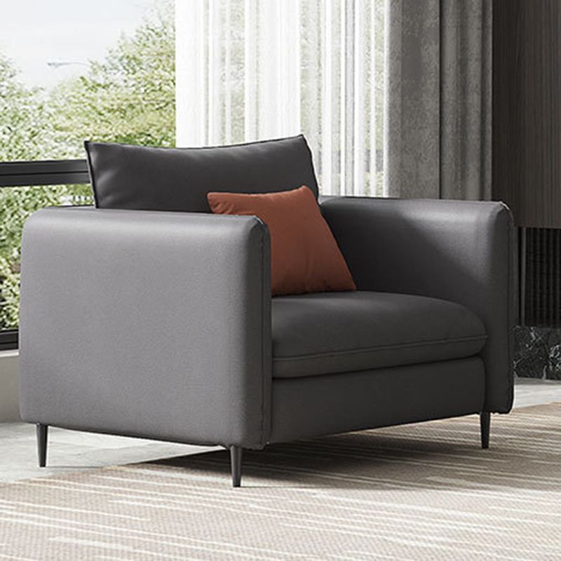 Contemporary Standard Square Arm Settee Bench with Pillows in Grey