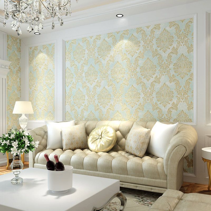 Papier peint damassé rétro en Satin, résistant à l'humidité, couleur douce, Art mural pour décoration de chambre à coucher