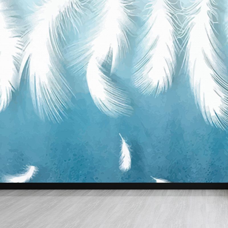 Feather Mural Wallpaper Pastel Color Contemporary Wall Covering for Girls Bedroom