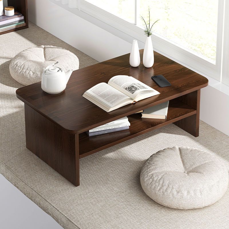 12.5"/15.7" Tall Modern Sled Base Wood Rectangular Table Top Coffee Table